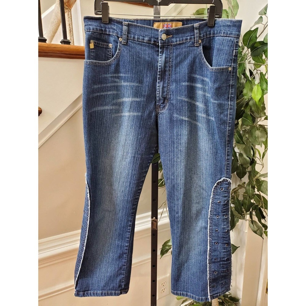 London Blue Women's‎ Denim Blue Cotton Mid Rise Wide Leg Jeans Pant 17/18 (M)
